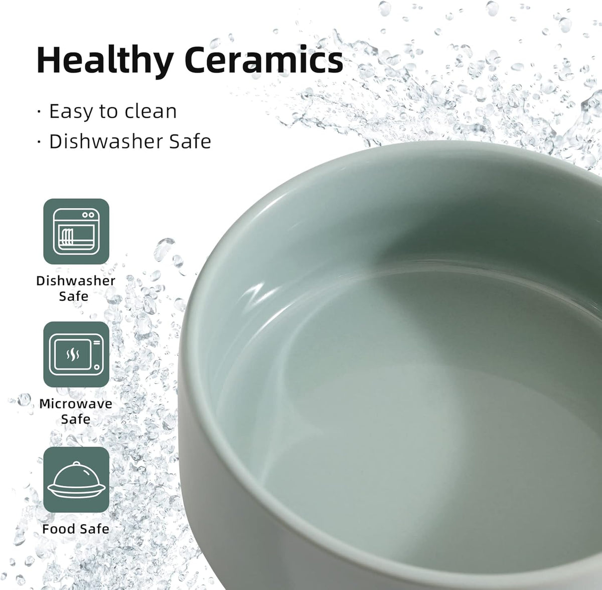 Ceramic Set of 2 Cat Bowls, Food and Water Bowls for Cats, Kitty, 2pcs Cat Dishes, Pet Feeder(5.1inch, 2 x Light Green Bowls)