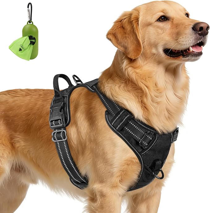 Joytale No Pull Dog Harness for Extra Large Dogs, Front Clip, Black | Grab Handle for Instant Control, Padded & Adjustable Vest, Sturdy Metal D-Rings, for Safe Training & Daily Walking