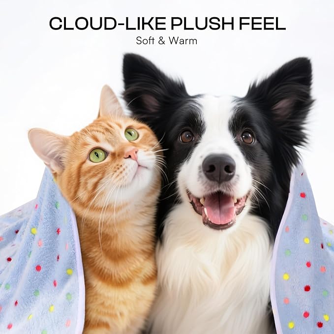Luciphia 1 Pack 6 Dog Blankets Cat Soft Fluffy Fleece Pet Blanket Warm Cute Print Design Puppy Kitten Doggy Dot Large(41"x31")