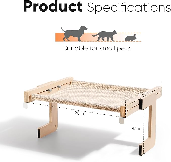 FUKUMARU Cat Window Perch, Sturdy Wood Hammock Window Bed for Indoor Cats | 3-in-1 Convertible Cat Bed for Windowsill, Bedside & Floor, Reinforced Metal Frame Hammock with Washable Linen Fabric
