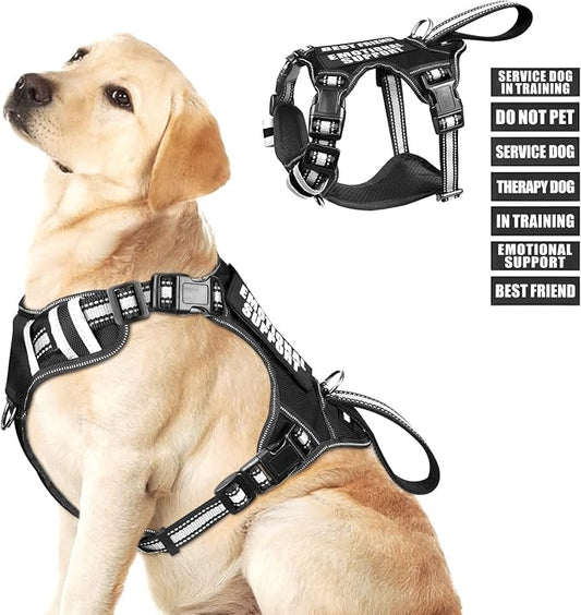 Service Dog Vest No Pull Dog Harness with 7 Dog Patches, Reflective Pet Harness with Durable Soft Padded Handle for Training Small, Medium, Large, and Extra-Large Dogs