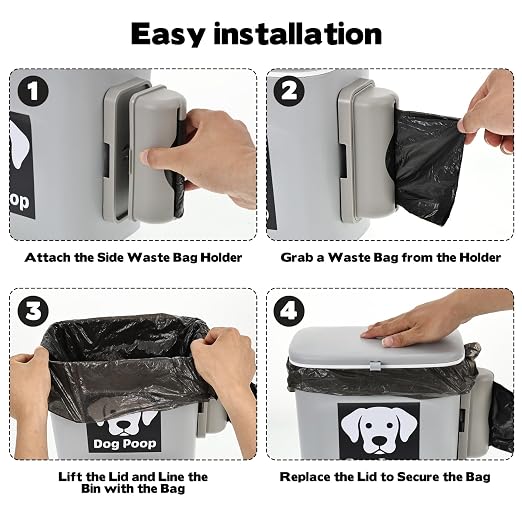 Rainmae Dog Poop Trash Can Outside, Dog Poop Trash Can, 2 Gallon Hanging Dog Poop Bin with Lid and Trash Bag Dispenser, Plastic Garbage Container for Fence, Counter Top, Yard and Outdoor Activities