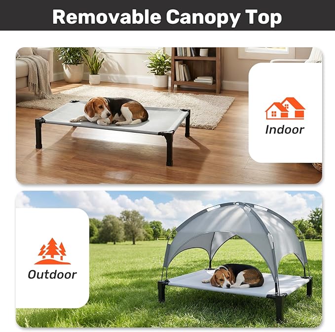 Elevated Dog Bed with Removable Canopy, Sun Protection Shade Tent Dog Cot | Portable Outdoor Dog Bed, Raised Pet Cooling Cot Bed for Dogs, 42in