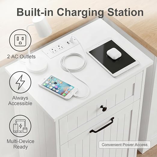 13 Gallon Tilt Out Trash Can Cabinet, Hidden Trash Bin White | Trash Cabinet with Drawer, for Kitchen, Bathroom and Laundry Room