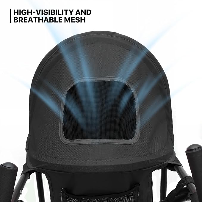 MoNiBloom 4 Wheels Pet Stroller, Easy-Fold Puppy Cage Jogger Stroller with Sun Cover, Pad and Rear Storage Bag, Breathable and Visible Mesh for Small/Medium Pets up to 22 lbs, Black