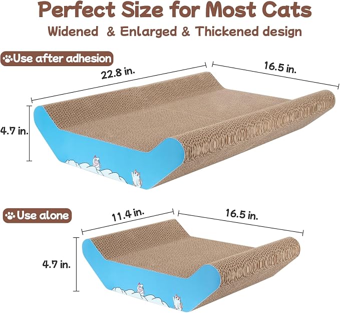 Cardboard Cat Scratcher Bed 22x16” Large Cat Scratch Pad for Cats | Curve Cat Scratcher Couch for Multi-cat Households, Widened & Thickened, Scratch Resistant, with Catnip