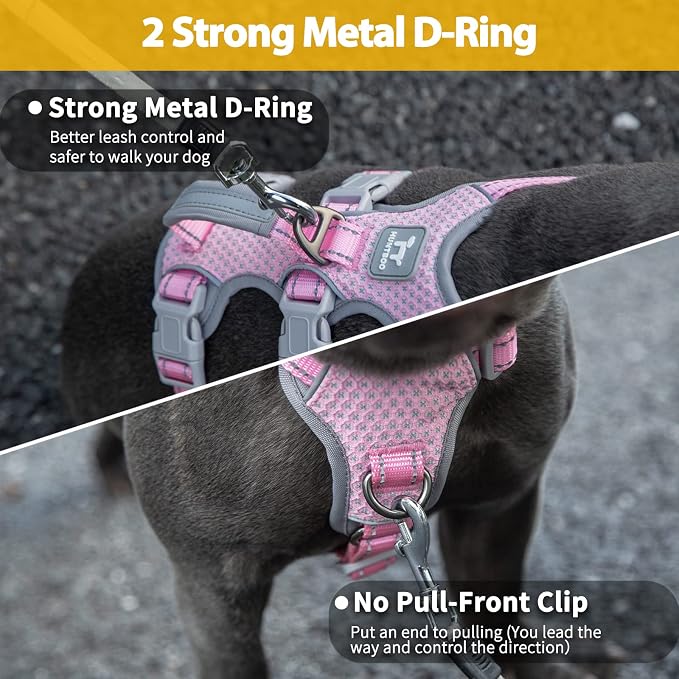 Escape Proof Dog Harness, Escape Artist Harness, Fully Reflective Vest with Padded Handle, Breathable,Durable, Adjustable Vest for Medium Dogs Walking, Training, and Running Gear (Pink, XS