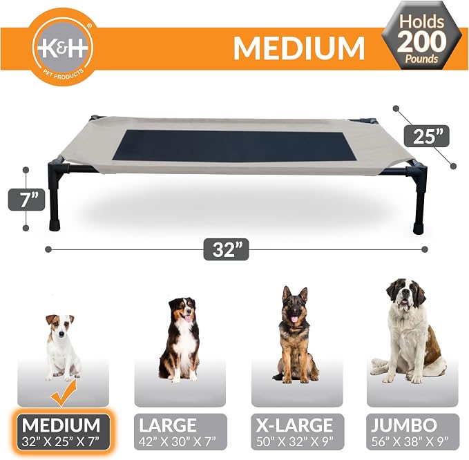 K&H Outdoor Elevated Dog Bed, Cooling Raised Dog Bed, Taupe, Medium 32x25in | Pet Cot for Medium & Large Pets, Breathable Mesh Center Hammock Design, Indoor/Outdoor Washable Cover, 32x25in