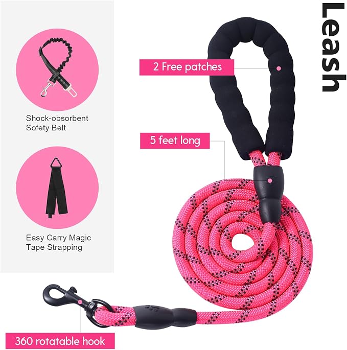 No Pull Tactical Dog Harness Small Sized Dog, Service Dog Vest, S, Pink | Tactical Dog Vest Harness and Leash Set, Adjustable Military Service Dog Harness with Handle for Medium Large Dogs
