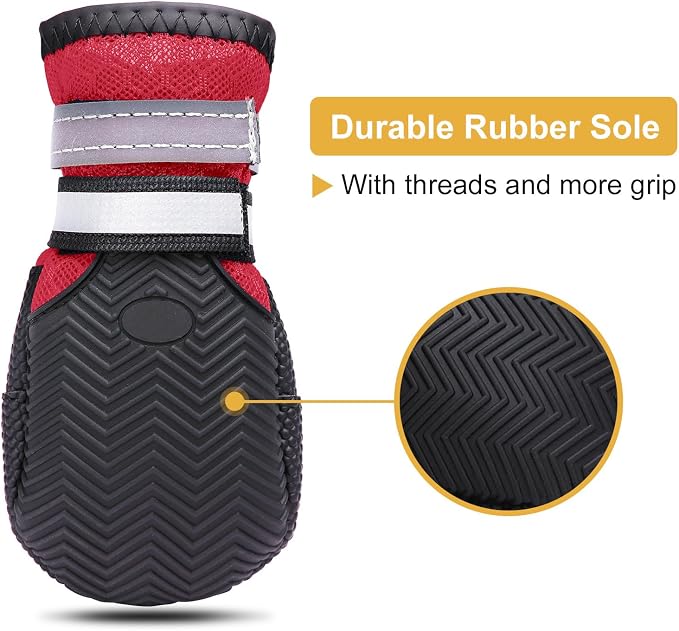 Dimicoo Breathable Dog Boots for Medium Large Dogs,Non-Slip Dog Shoes for Summer Hot Pavement,Lightweight Paw Protector Dog Booties for Outdoor & Indoor Hardwood Floors