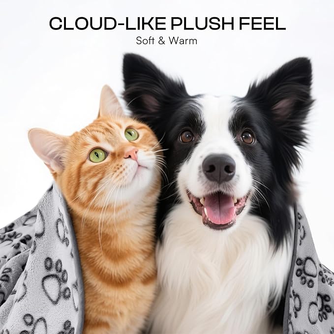 Luciphia 1 Pack 6 Dog Blankets Cat Soft Fluffy Fleece Pet Blanket Warm Cute Print Design Puppy Kitten Doggy Paw Grey Large(41"x31")