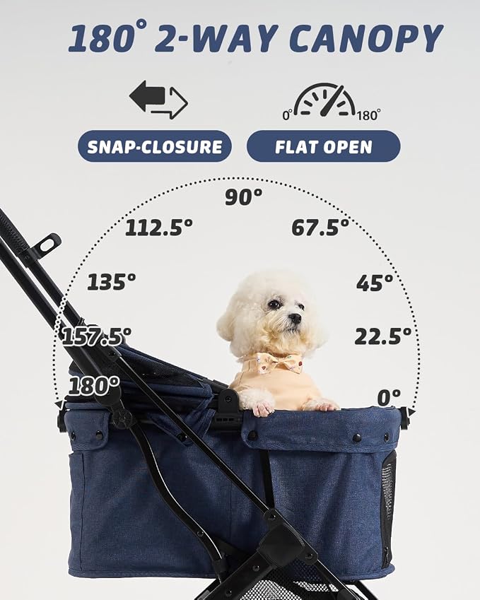 797Audio Dog Stroller for Small Medium Dogs, Pet Stroller for Cats Puppy Up to 121lbs,Foldable,One Click Folding,4 Wheel Shock Absorption,Adjustable Canopy with Sun Shades,Removable Washable Pad(Blue)