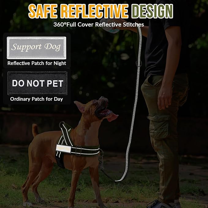 SlowTon No Pull Dog Harness with Front Clip - Heavy Duty, Soft Padded | Neck & Chest Adjustable, Tactical Pet Vest and Leash Set for Large Medium Sized Dogs, for Easy Walk & Training, Green L