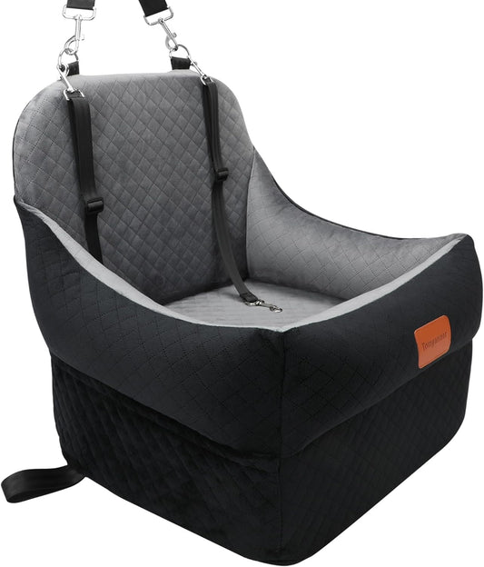 Dog Booster Car Seat for Small/Medium Dogs up to 35 lbs,Interior 7 Inches Elevated Pet Booster Seat,Ultra Soft Fabric and Memory Foam Car Dog Bed,Safety,Comfy,Fully Detachable Washable(H-Black/Grey)