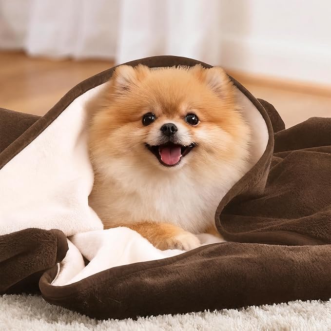 LOOBANI Waterproof Puppy Blanket for Dog Crate, 30"x40", Coffee | Ideal for Small Medium Dogs Cats Bed, Double-Side Flannel Reversible, Liquid Pee Proof Stain-Proof for Furniture Protection