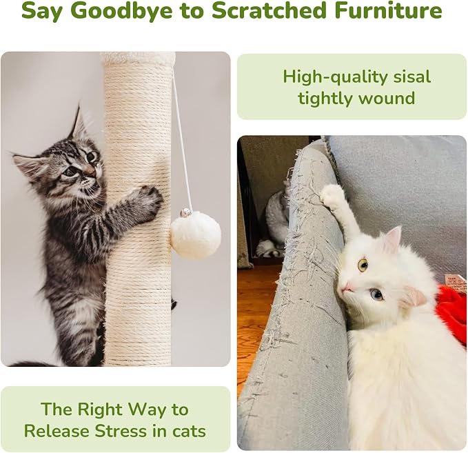Woochpet Cat Scratching Post for Kitten, 23in Tall Cute Small Cat Scratching Post with Premium Sisal Rope and Dangling Cat Toy Balls (White)