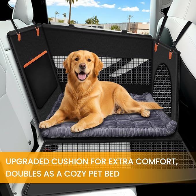 Large Dog Car Seat Cover with Dog Bed Mat for Back Seat Half - Single Seat Travel Hammock Extender, Waterproof Hard Bottom for Medium & Large Dogs, Car SUV Truck Vehicle