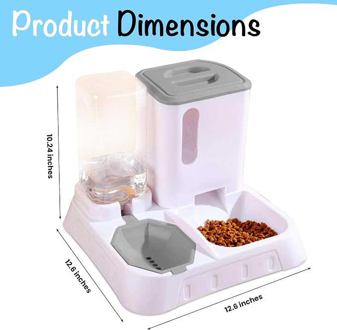 Automatic Pet Feeder & Water Dispenser – 2-in-1 Large Gravity Dog & Cat Food Feeder Water Bowl – Easy to Clean, No Power Needed – Durable, Non-Slip, Indoor/Outdoor Pet Station (Grey)