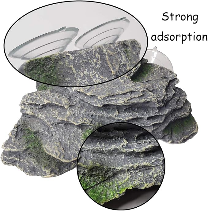 kathson Turtle Basking Platform Baby Tortoise Climbing Ramp Shale Reptiles Dock Resting Terrace Stone Small Aquarium Ornament Rock Landscaping Decoration for Frogs Newts (Large size:7.1”Lx6.3”Wx2.7”H)