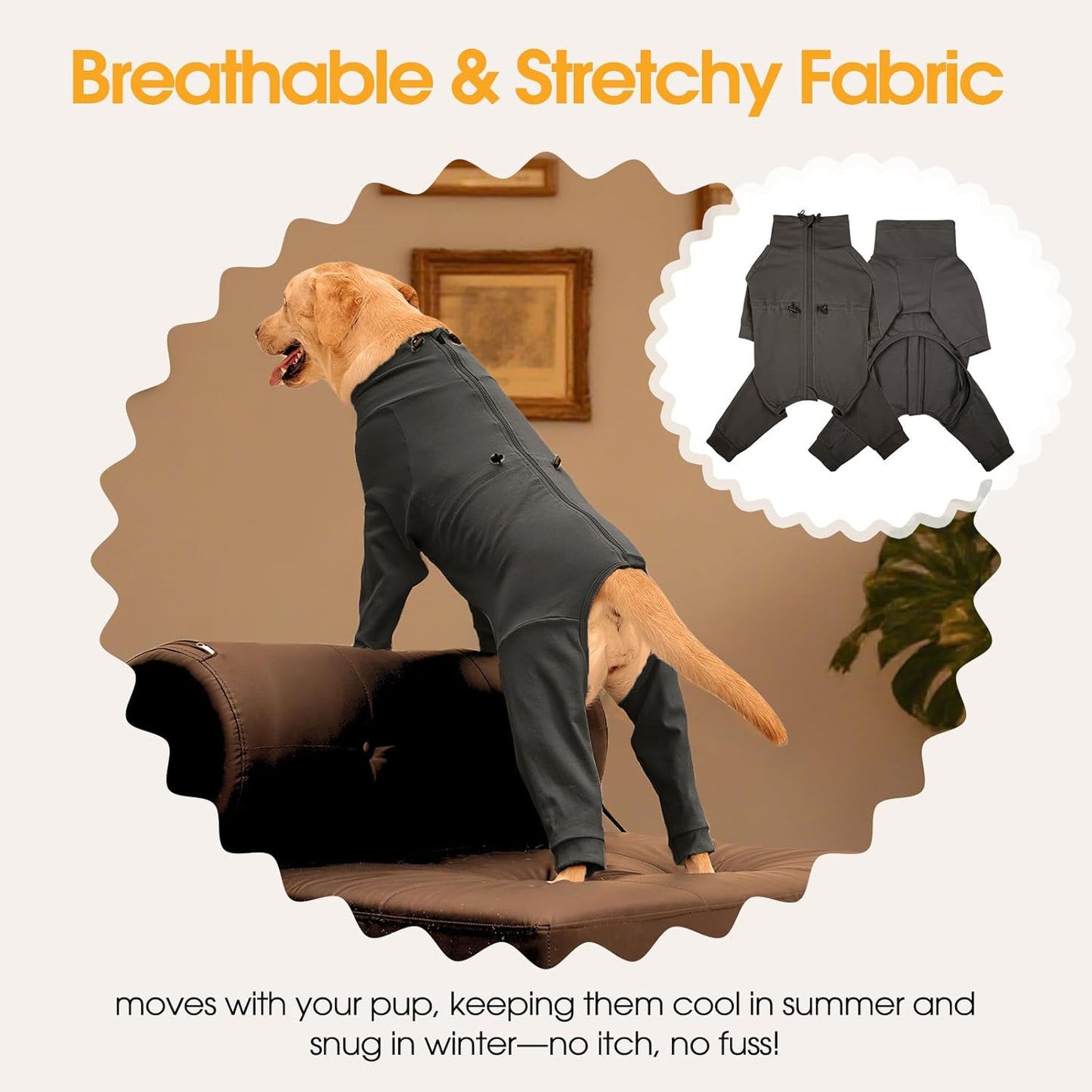 Dog Pajamas for Large Breeds with Back Zipper, Stretchy Pjs for Pets Boys & Girls, Long Sleeve Anti-Licking Recovery Suit for Dogs, Dog E-Collar Alternative for Weimaraner, Dalmatian, Grey XL