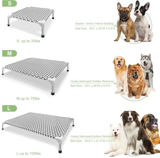 Kuntrust Elevated Outdoor Dog Bed, Large Size, Fits up to 100lbs | Breathable Fabric, Dual-Layer Cotton, Stainless Steel Frame, Anti-Slip Feet