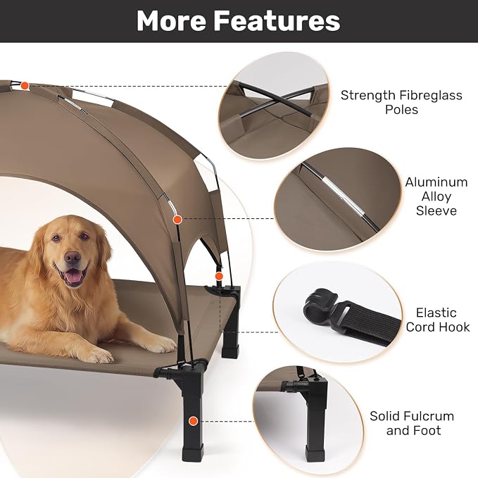 Elevated Dog Bed with Removable Canopy, Sun Protection Shade Tent Dog Cot | Portable Outdoor Dog Bed, Raised Pet Cooling Cot Bed for Dogs, 51in