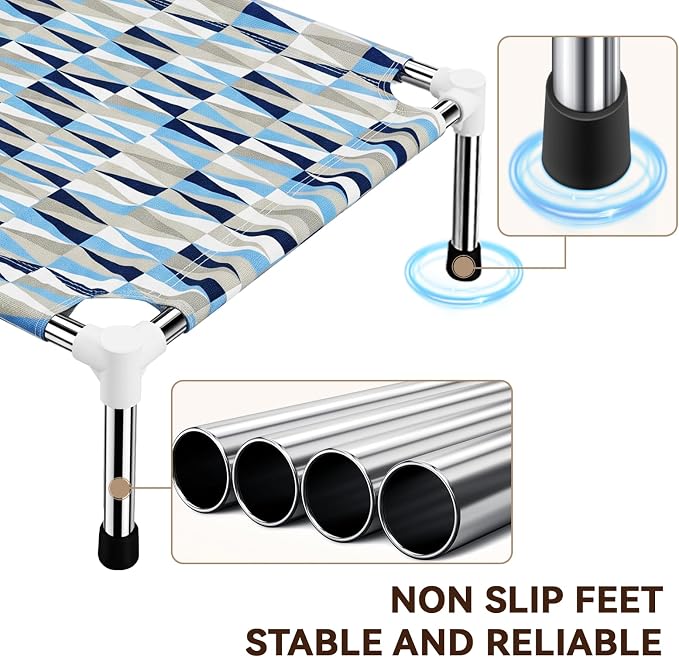 Raised Elevated Dog Bed, Lifted Cooling Stainless Steel Pet Dogs Cot, Small | Outdoor Dog Bed, Portable Dog Hammock for Patio Camping, Breathable, Off the Ground, No Slip Feet, 20"L x 20"W x 7"H