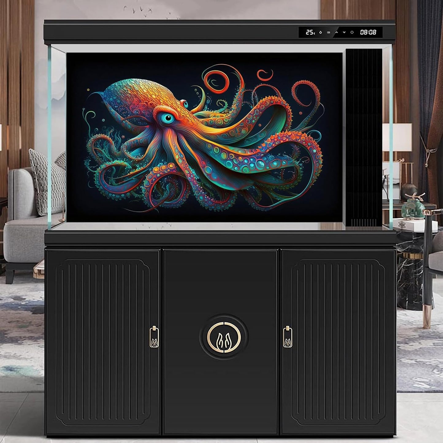 Octopus Aquarium Background Abstract Colorful Octopus Terrarium Background Glowing Octopus on Black Background Fish Tank Backdrop Poster Wallpaper Decorations Vinyl 60x24in