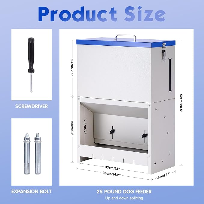 Automatic Dog Feeder Large Breed, Outdoor Dog Feeder for Large Dog | 25lbs Large Capacity Automatic Gravity Dog Feeder Suitable for Small, Medium, and Large Dog Breeds (Blue)