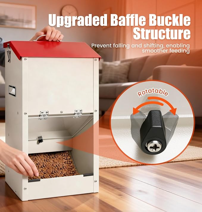 25lbs Automatic Dog Feeder Large Breed Gravity Dog Food Dispenser | Internal Door Lock‑in Design, Heavy Duty Galvanized Dog Feeder, for Multiple Dog Breeds Pets Indoor Outdoor