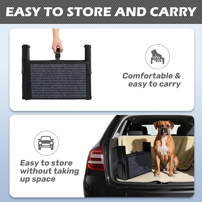 Dog Steps for Car, Truck and SUV - Foldable Pet Stairs for Large Dogs with Non-Slip Rug Surface, Lightweight Dog Ramp Holds Up to 250lbs, 5 Steps (Black Metal Fram, 5 Steps)