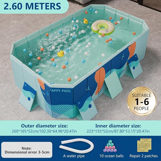 102" Foldable Dog Bathing Pool, Non-Inflatable Collapsible Pet Bath Tub for Large Dogs, 4-Layer PVC, Non-Slip Base, Quick Drain, Portable Outdoor Dog Washing Station