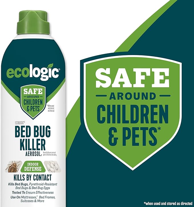 Ecologic Bed Bug Killer Aerosol, 14 Ounces, Aerosol Formula Made With Lemongrass Oil And Cornmint Oil For Use On Seams, Edges And Tufts Of Mattresses, Bed Frames, Suitcases And More