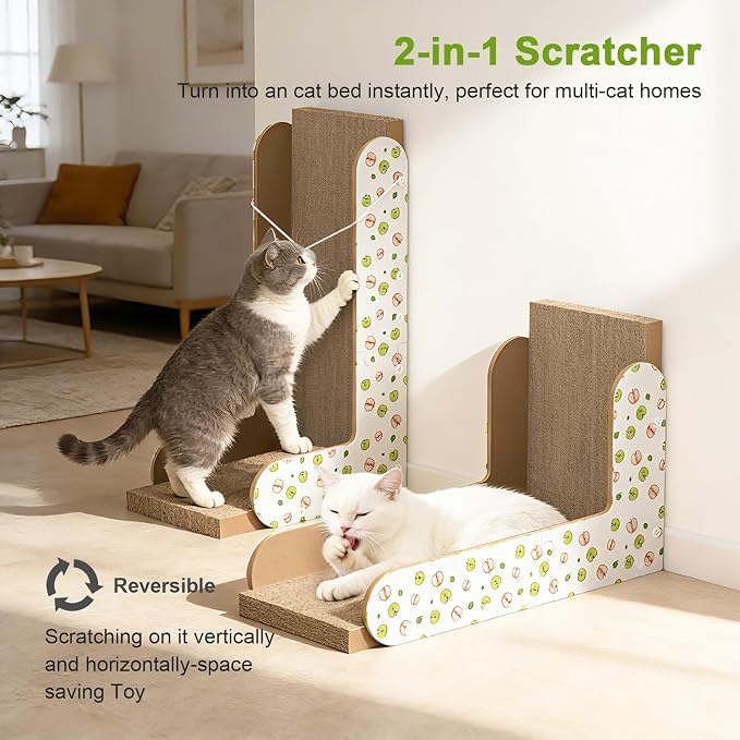 TIMHAKA Cat Scratcher, Large L-Shaped Cat Scratching Board for Indoor Cats, Double-Sided Cardboard Cat Scratcher with Ball Toy & Catnip, Vertical Cat Cat Scratcher Pad Wall Mounted, Big Size
