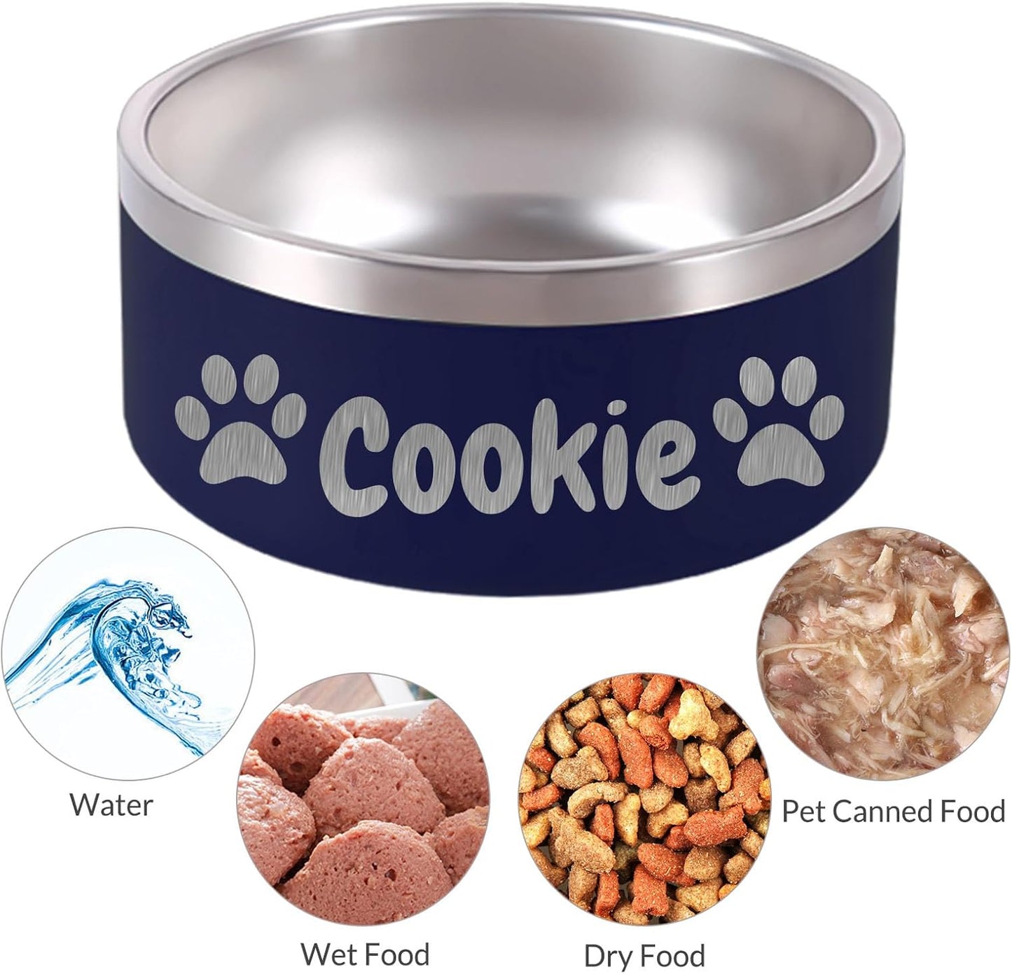 42OZ Personalized Dog Bowl Laser Engraved Custom Pet Name 18/32/42/64 oz No Slip Stainless Steel Insulated Bite-Resistant Food Water Dishes-Light Blue