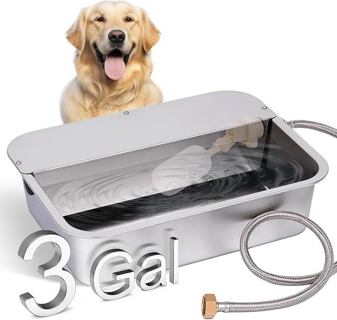 3 Gallon Automatic Dog Water Bowl Dispenser Outdoor Dog Waterer | Stainless Steel Outside Large Self Filling Auto Water Bowl for Dogs Cats Pets Livestock Chicken