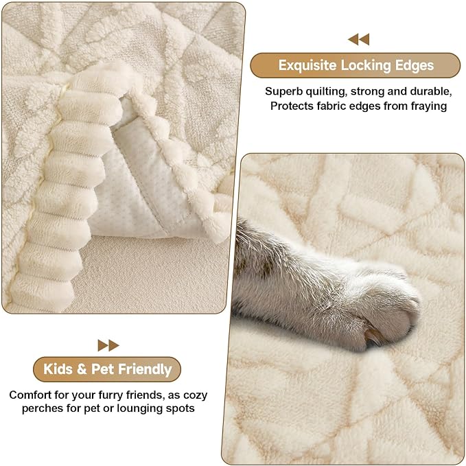 OTOB Couch Cover for Dogs Washable Pet Friendly, Non Slip Plush Fuzzy Love Seat Couch Covers Sofa Slipcovers, Geometric Jacquard Soft Pet Cushion Mat Furniture Protector (Off White, 27.6" x 59.1")