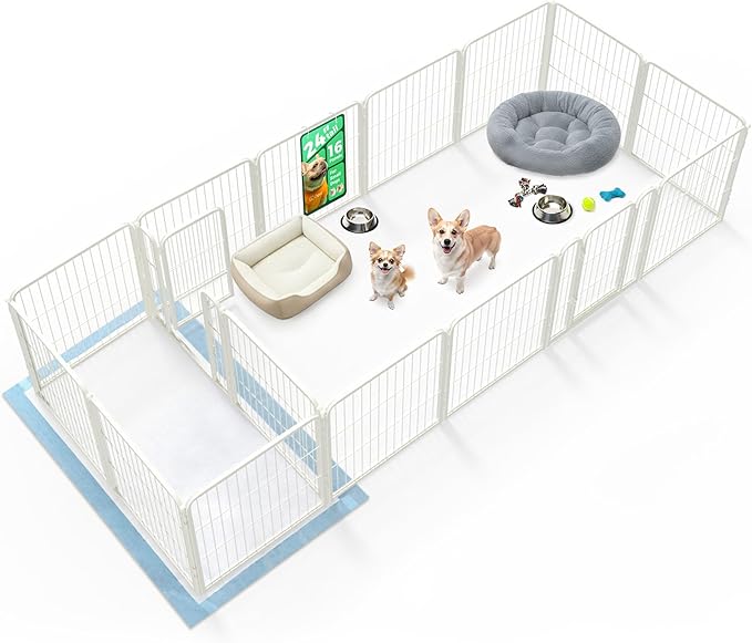 FXW Homeplus Unleashed Indoor Dog Playpen - Stress-Free and Safe Play, Heavy Duty 24 Inch 16 Panels with Connectors (Pack of 2) for Puppy and Small Dogs, White│Patented