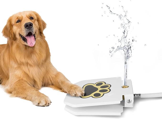 Dog Water Fountain Step On, Outdoor Paw Activated Water Fountain for Dogs, Paw Activated Drinking Water Toy with Hose for Fresh Water, Upgrade Copper Valve Set(White)