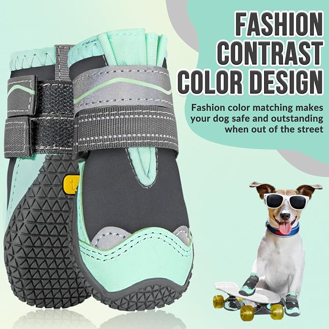 SlowTon Dog Shoes for Large Small Medium Dogs - Waterproof Dog Boots for Summer Hot Pavement, Paw Protector for Outdoor Walking Winter Snow, Anti-Slip Rubber Dog Booties for Hard Floor (GR, 7)