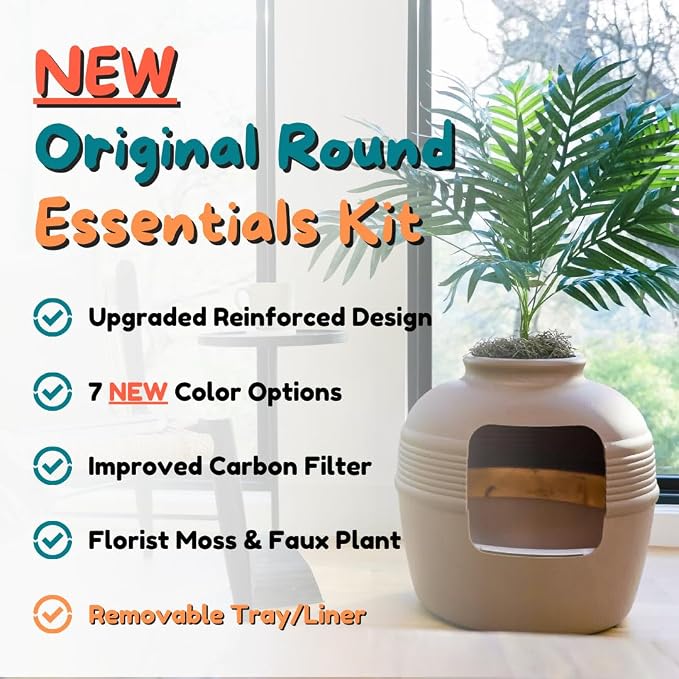 Good Pet Stuff Original Hidden Litter Box Planter, Decorative Cat Litter Enclosure with Carbon Filter, Artificial Palm Plant, Upgraded Design, Easy Clean Litter Tray, Essentials Kit, Mocha Brown