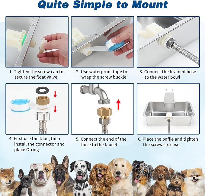 BWOGUE 3 Gal Automatic Dog Water Dispenser, Stainless Steel Bowl for Dogs | Automatic Dog Water Bowl Dispenser, Float Valve Control, Outdoor Use, Easy to Mount & Clean, Large Dogs, Cats, Chickens