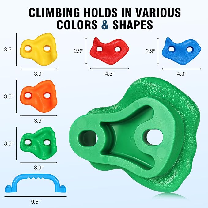 TOPNEW 20PCS Rock Climbing Holds with 2 Safety Handles, Non-Slip Kids Climbing Grips, Indoor Outdoor Climbing Wall Kit with Complete Mounting Hardware, Ideal Gift for Playground & Home