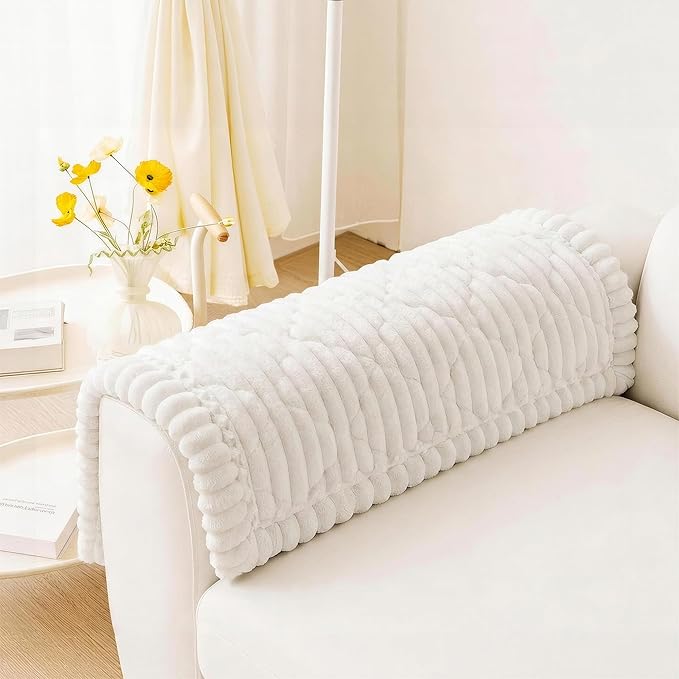 PuTian 100% Waterproof Fuzzy Couch Cover for Dogs White 27.6"x27.6" | Pet Friendly Dog Mat for Couch, Waterproof Sofa Protector, Scratch Resistant Furniture Cover for Dogs, Machine Washable