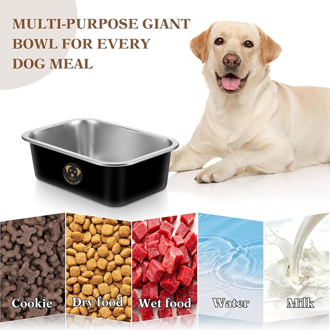 Large Stainless Steel Dog Water Bowl, High Capacity Metal Dog Food Bowls, Outdoor Dog Bowl Food and Water, Medium, Large, X-Large, and Big Dogs & Cat, Black,1.25 Gallons