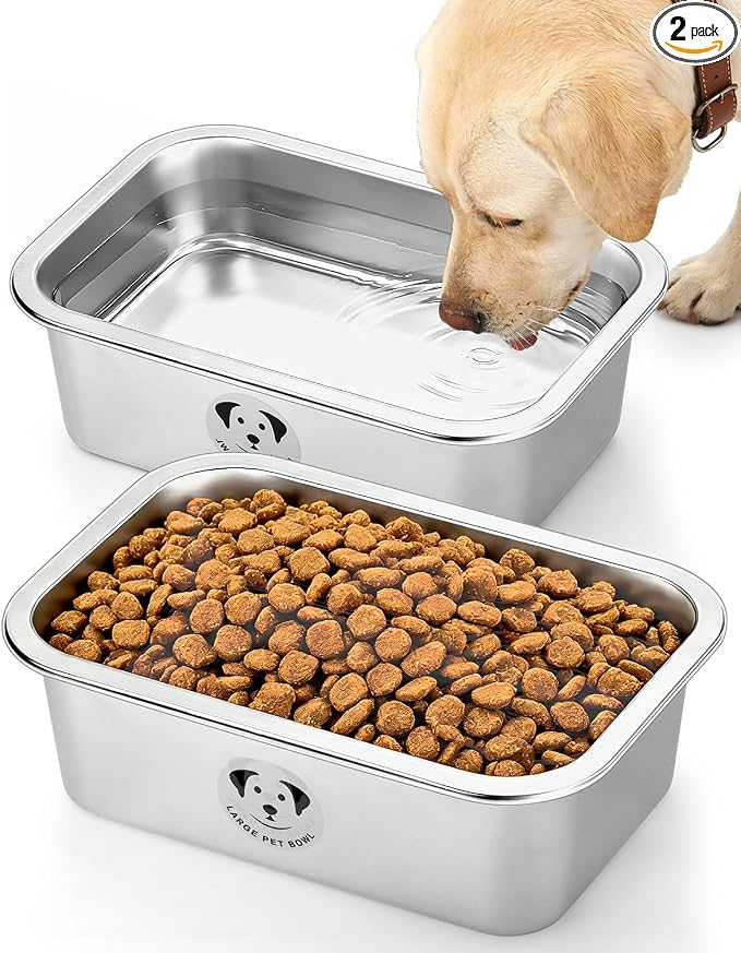 Stainless Steel Large Dog Water Bowl, Spill-Proof Metal Dog Food Bowls, Easy Clean Outdoor Dog Water Bowl for Medium Large Dogs, X-Large & Cats 1.25 Gallons, 2-Pack
