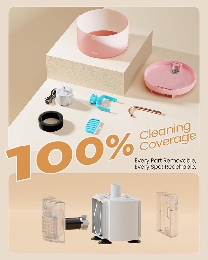 Cat Water Fountain for Cats Indoor: 67oz/2L GIOTOHUN Cat Fountain - Silent Pet Water Fountain for Drinking - Pink Cat Drinking Founttain - Faucet Pet Fountain - Contains 6 Filters + 3 Sponges