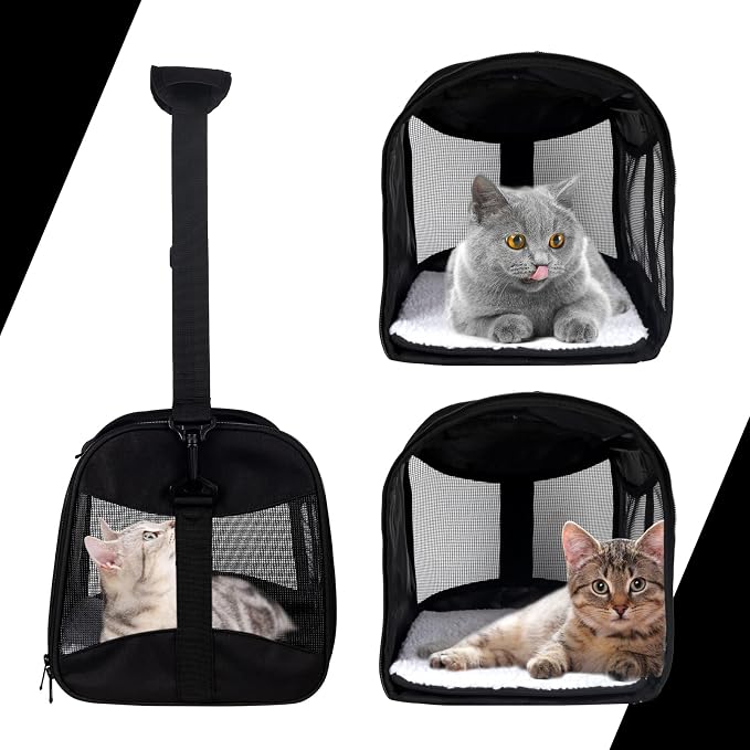 Cat Carrying Case - Pet Carrier Airline Approved, Protable and Breathable Pet Travel Carrier Removable Fleece Pad, Collapsible Cat Carrier Dog Carrier for Medium Cats Small Cats Dogs(Medium, Black)