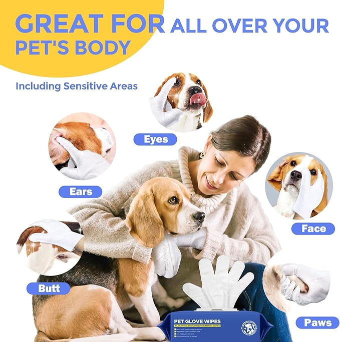 PUPMATE Pet Cleaning Glove Wipes for Dogs & Cats, Hypoallergenic Deodorizing Disposable No-Rinse Grooming Wipes, Wipes, Perfect for Pet Dry Cleaning, Daily Care and Travel, Coconut Scent, 8 pcs