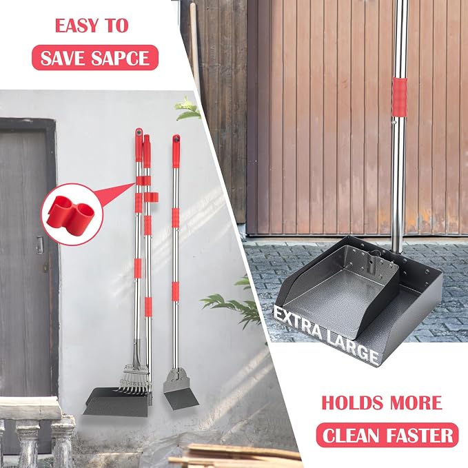 FUSBUNTY Dog Pooper Scooper Set, Pooper Scooper for Dog, Heavy Duty Stainless Steel Rake with Extra Large Tray & Spade No Bending Clean Up for Pet Waste Removal, for Grass, Dirt Or Gravel.
